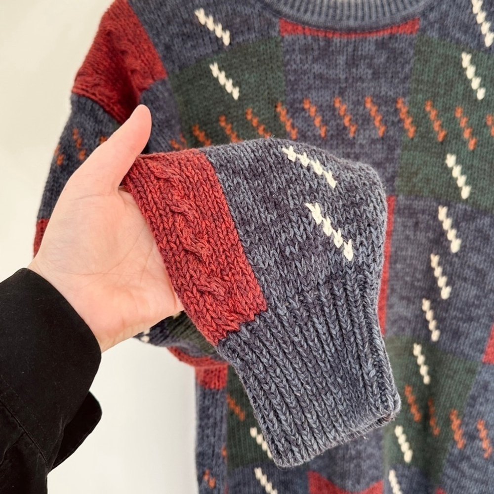 Vintage cotton knit crew neck sweater - 80’s - multi-coloured - Oversized M - Picture 4 of 7